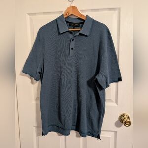 Rag & Bone Mens Top Blue Harvey Knit Polo Short Sleeve Shirt Size XL Cotton